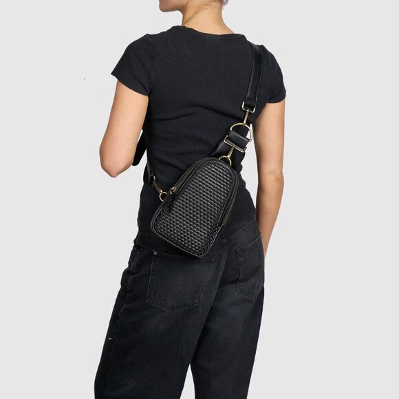Urban Expressions Sling Bag BLACK Vegan Woven Backpack Crossbody - Picture 1 of 15